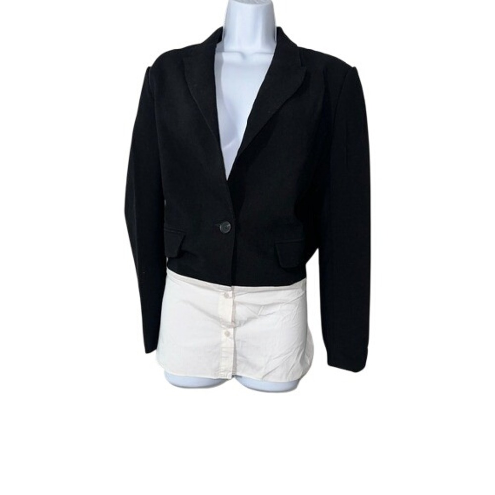 Black Blazer Grey Lab Cropped Shirt Layered Look Career Jacket‎ Size S